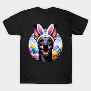 Xoloitzcuintli Celebrates Easter with Bunny Ear Headband T-Shirt